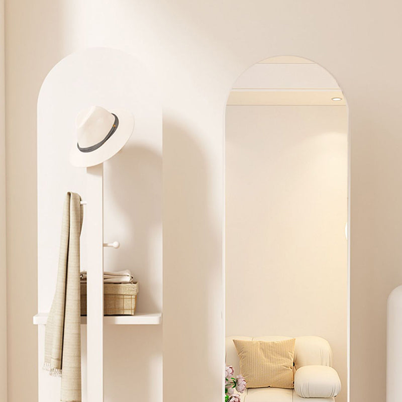 Modern Minimalist Particleboard Glass Round Swivel Hall Tree With Full-Length Mirror For Bedroom &amp; Living Room
