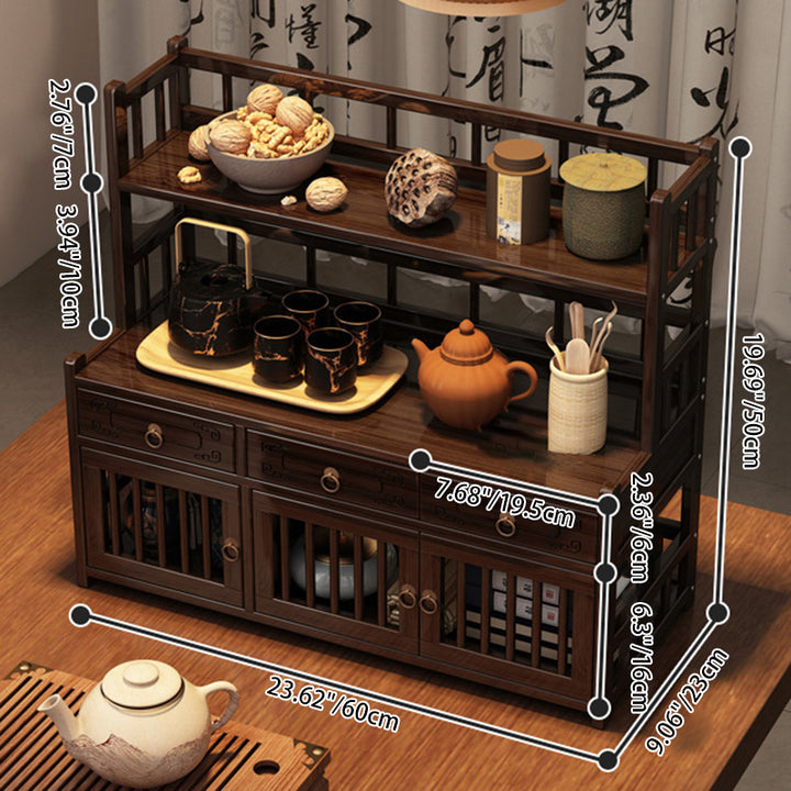Étagère de rangement rectangulaire de bureau à 3 tiroirs en MDF avec bambou Nan chinois traditionnel pour salon 