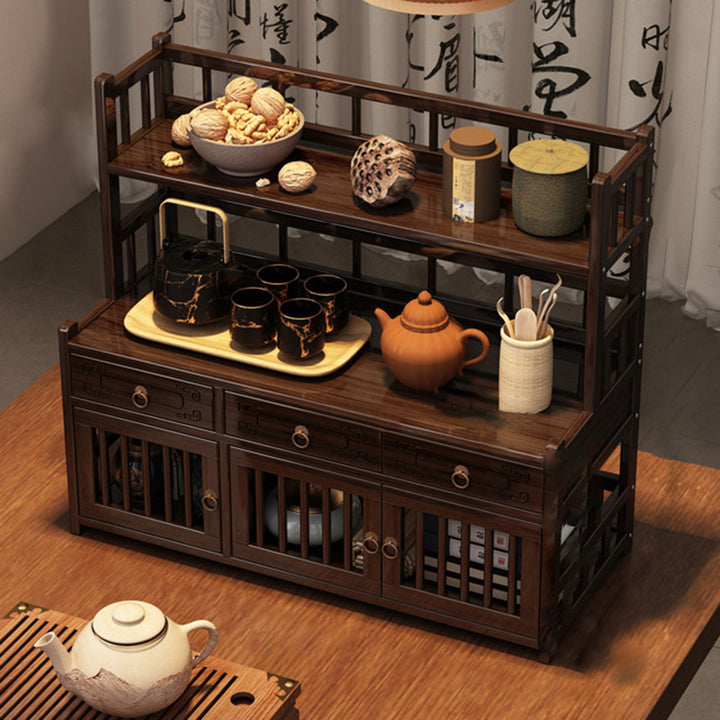 Étagère de rangement rectangulaire de bureau à 3 tiroirs en MDF avec bambou Nan chinois traditionnel pour salon 