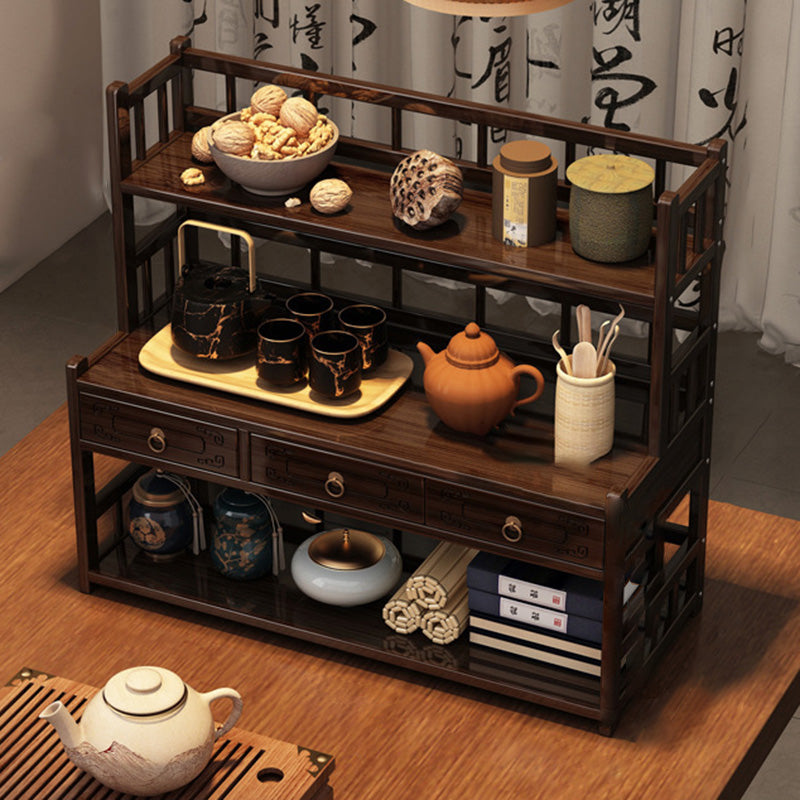 Étagère de rangement rectangulaire de bureau à 3 tiroirs en MDF avec bambou Nan chinois traditionnel pour salon 
