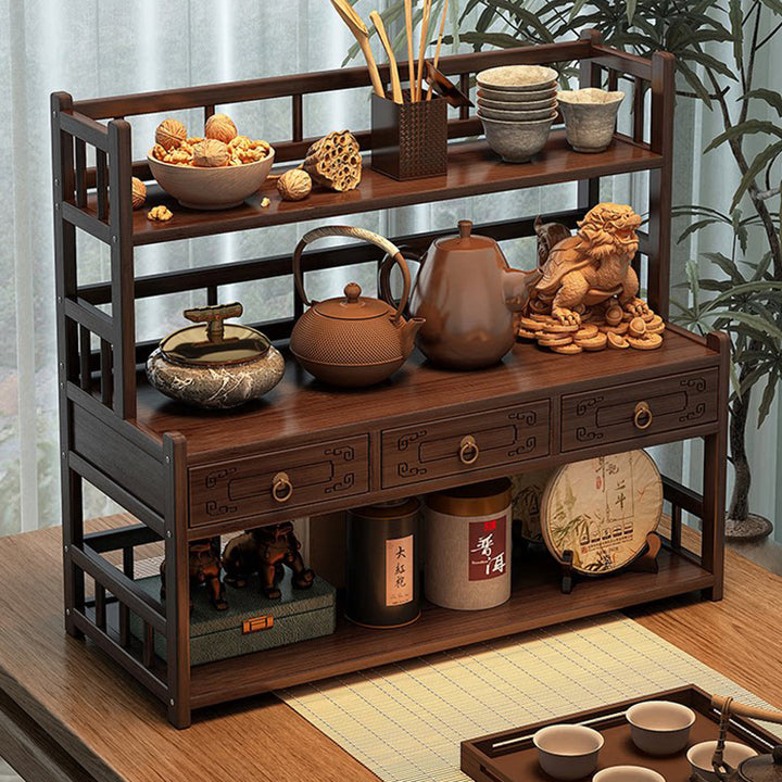Étagère de rangement rectangulaire de bureau à 3 tiroirs en MDF avec bambou Nan chinois traditionnel pour salon 
