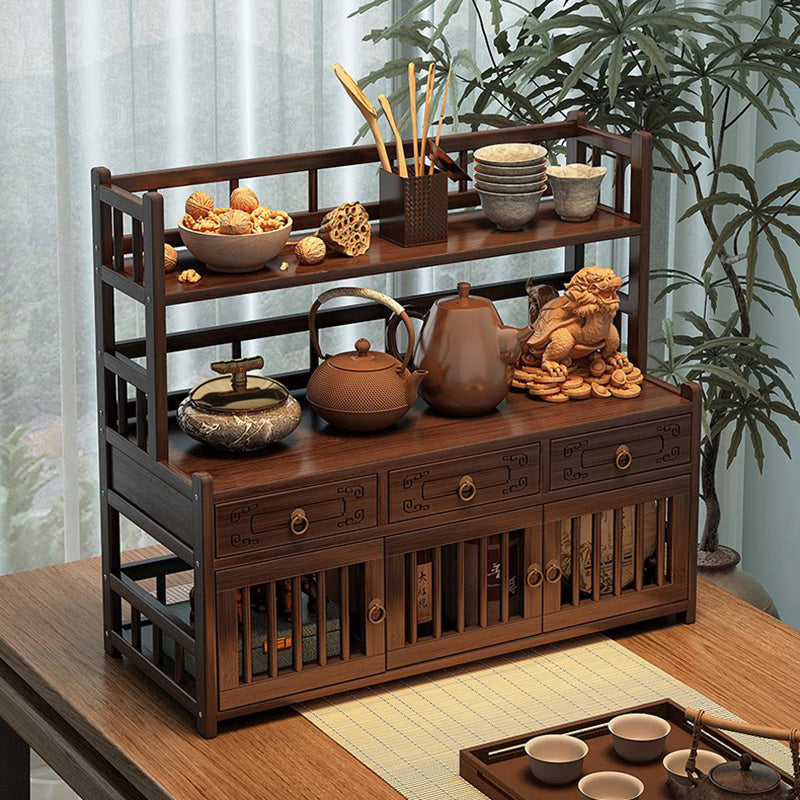 Étagère de rangement rectangulaire de bureau à 3 tiroirs en MDF avec bambou Nan chinois traditionnel pour salon 