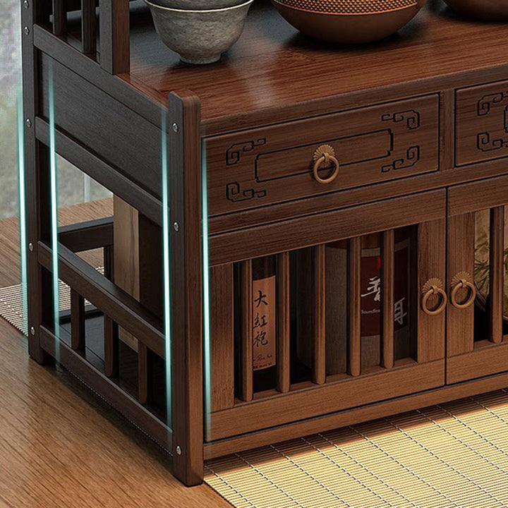 Étagère de rangement rectangulaire de bureau à 3 tiroirs en MDF avec bambou Nan chinois traditionnel pour salon 