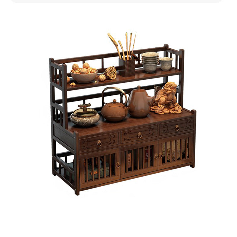 Étagère de rangement rectangulaire de bureau à 3 tiroirs en MDF avec bambou Nan chinois traditionnel pour salon 