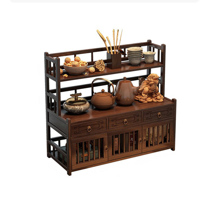 Étagère de rangement rectangulaire de bureau à 3 tiroirs en MDF avec bambou Nan chinois traditionnel pour salon 