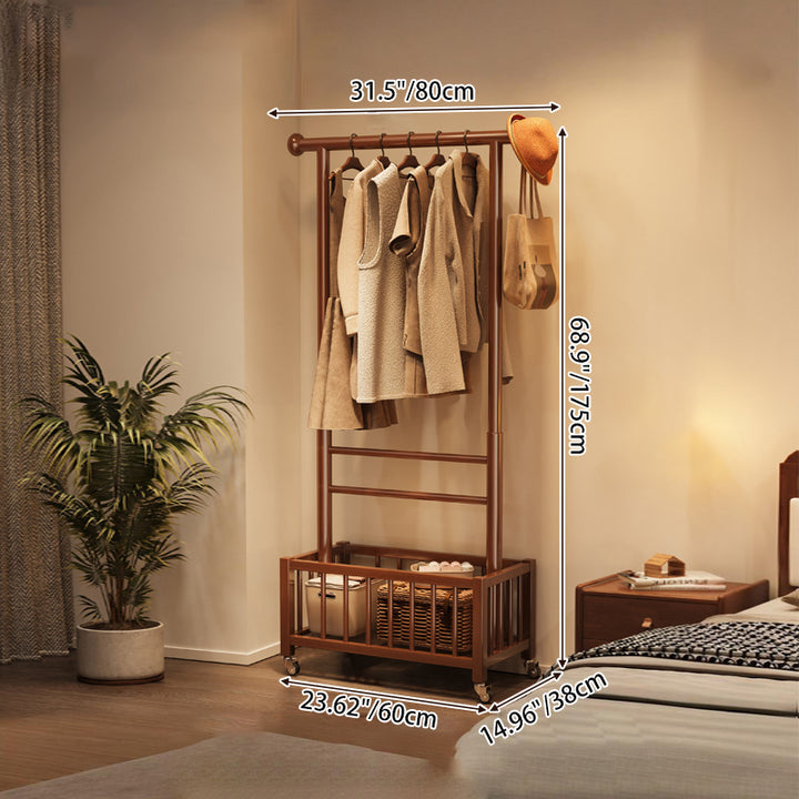 Modern Minimalist Pine Wood Rectangular Movable Hall Tree 1-Cabinet For Bedroom &amp; Living Room