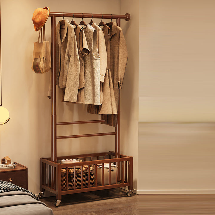Modern Minimalist Pine Wood Rectangular Movable Hall Tree 1-Cabinet For Bedroom &amp; Living Room