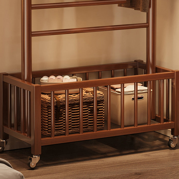Modern Minimalist Pine Wood Rectangular Movable Hall Tree 1-Cabinet For Bedroom &amp; Living Room