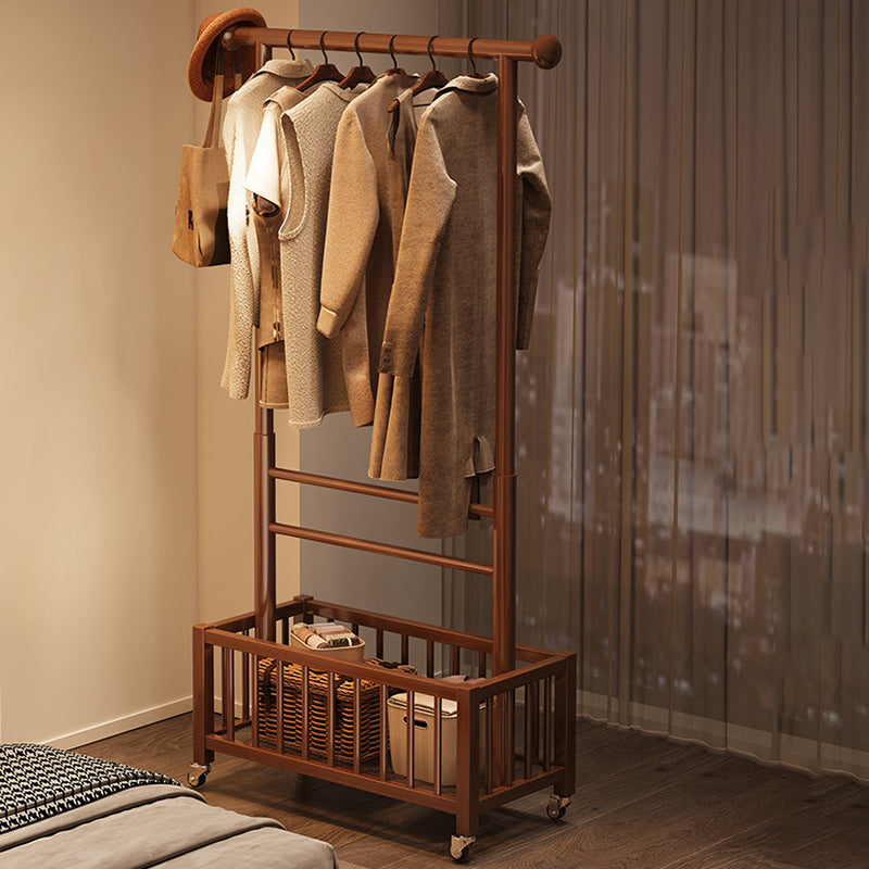 Modern Minimalist Pine Wood Rectangular Movable Hall Tree 1-Cabinet For Bedroom &amp; Living Room