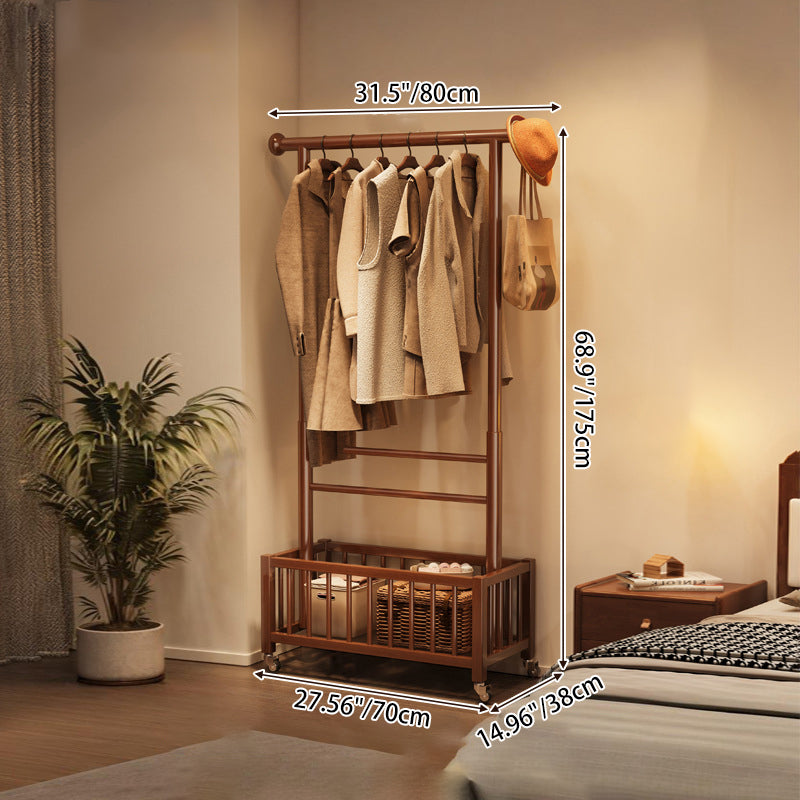 Modern Minimalist Pine Wood Rectangular Movable Hall Tree 1-Cabinet For Bedroom &amp; Living Room