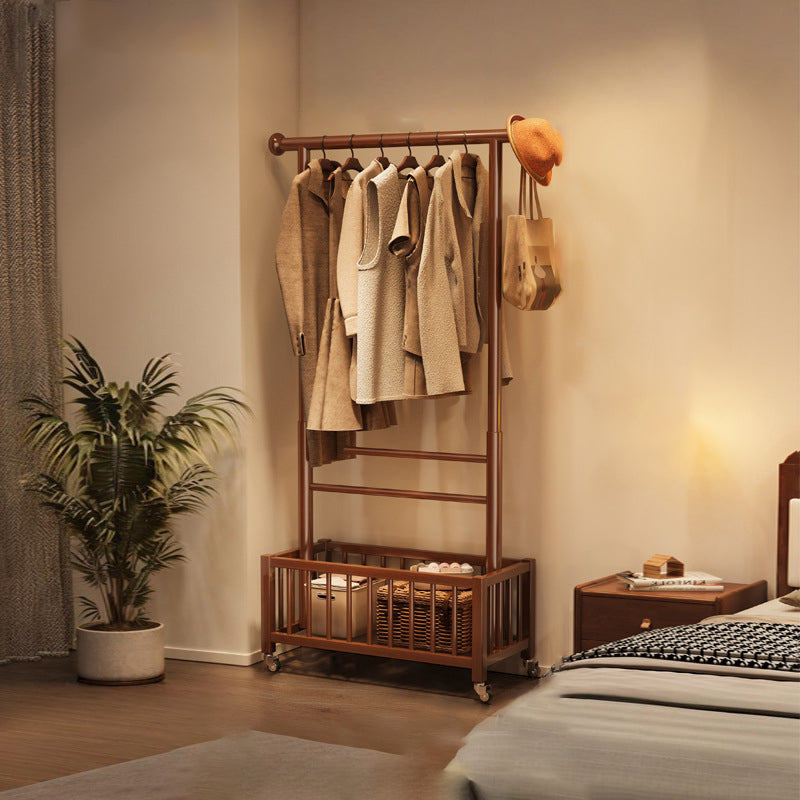 Modern Minimalist Pine Wood Rectangular Movable Hall Tree 1-Cabinet For Bedroom &amp; Living Room