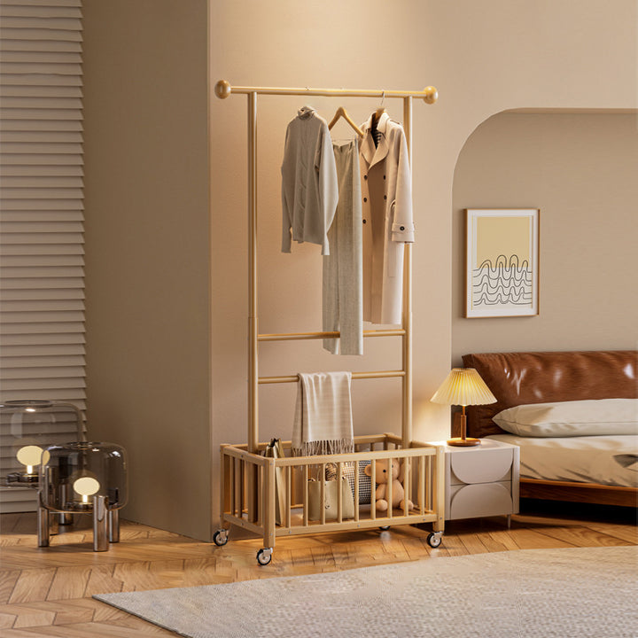Modern Minimalist Pine Wood Rectangular Movable Hall Tree 1-Cabinet For Bedroom &amp; Living Room