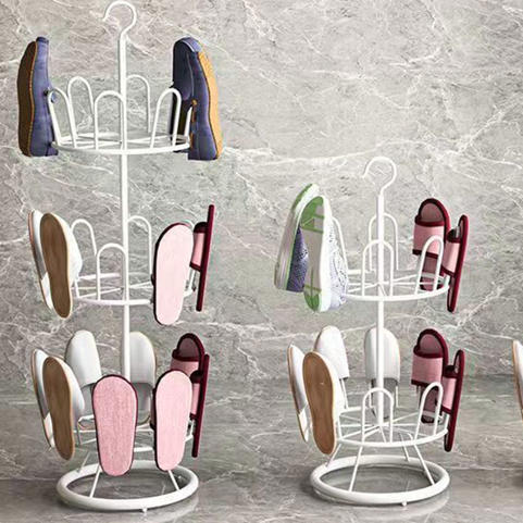 Moderner minimalistischer runder Schuh-Aufbewahrungsständer aus Karbonstahl mit Drehfunktion, 2/3-stufig, für Balkon und Wohnzimmer 