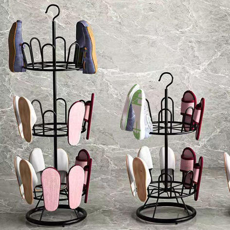 Moderner minimalistischer runder Schuh-Aufbewahrungsständer aus Karbonstahl mit Drehfunktion, 2/3-stufig, für Balkon und Wohnzimmer 