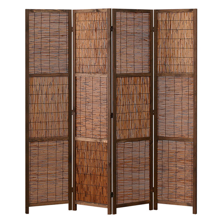 Traditional Farmhouse Pinewood Reed Rectangular Weaving Foldable Room Divider For Living Room