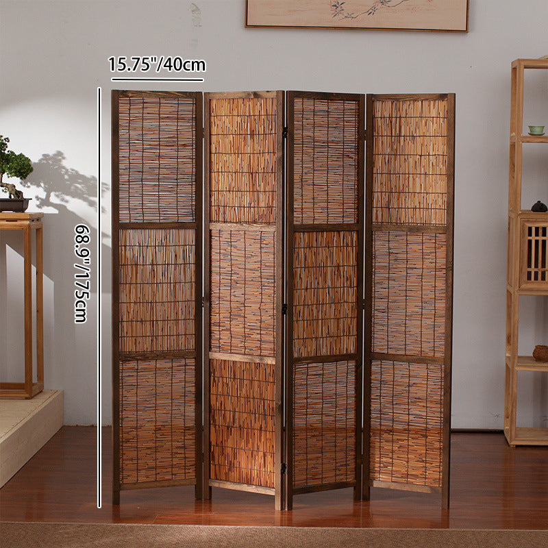 Traditional Farmhouse Pinewood Reed Rectangular Weaving Foldable Room Divider For Living Room