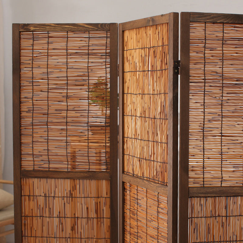 Traditional Farmhouse Pinewood Reed Rectangular Weaving Foldable Room Divider For Living Room