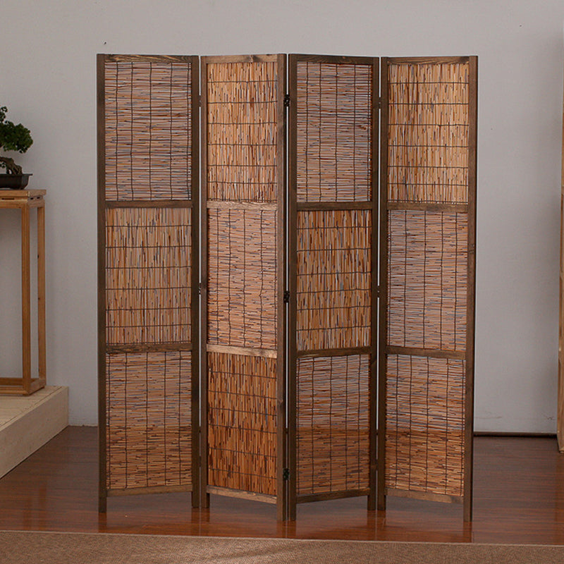 Traditional Farmhouse Pinewood Reed Rectangular Weaving Foldable Room Divider For Living Room