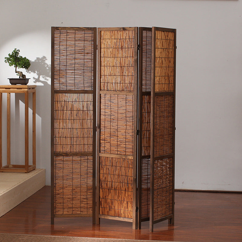 Traditional Farmhouse Pinewood Reed Rectangular Weaving Foldable Room Divider For Living Room