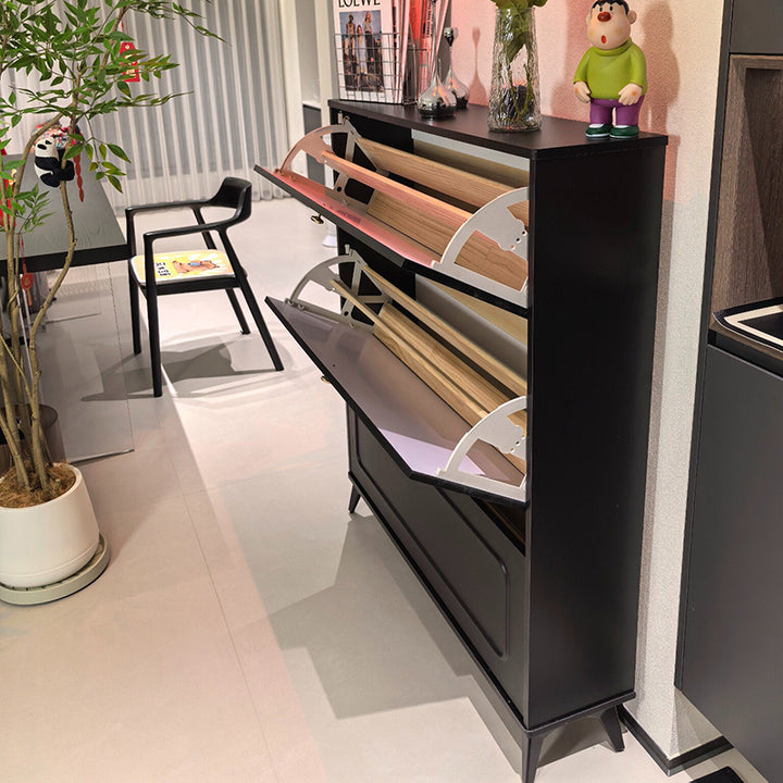 Contemporary Retro MDF Eco-Friendly Engineered Wood Rectangular Shoe Storage 3-Tier For Entryway