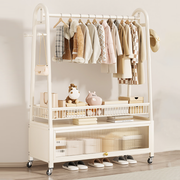 Moderner minimalistischer beweglicher rechteckiger Garderobenständer aus PC-Carbonstahl mit 2 Ebenen für Schlafzimmer &amp; Wohnzimmer 