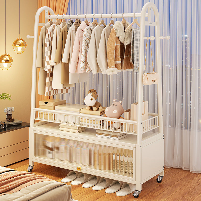 Moderner minimalistischer beweglicher rechteckiger Garderobenständer aus PC-Carbonstahl mit 2 Ebenen für Schlafzimmer &amp; Wohnzimmer 