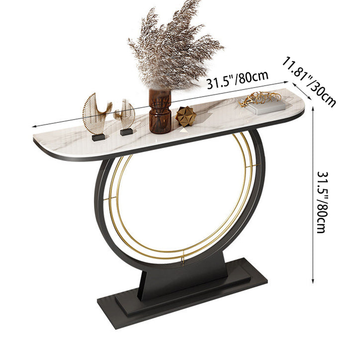Modern Luxury Iron Stone Slab Curved Rectangular Console Table For Entryways