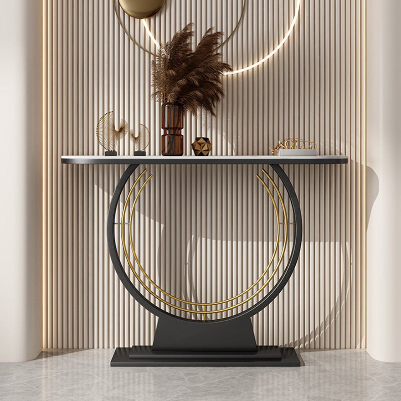 Modern Luxury Iron Stone Slab Curved Rectangular Console Table For Entryways