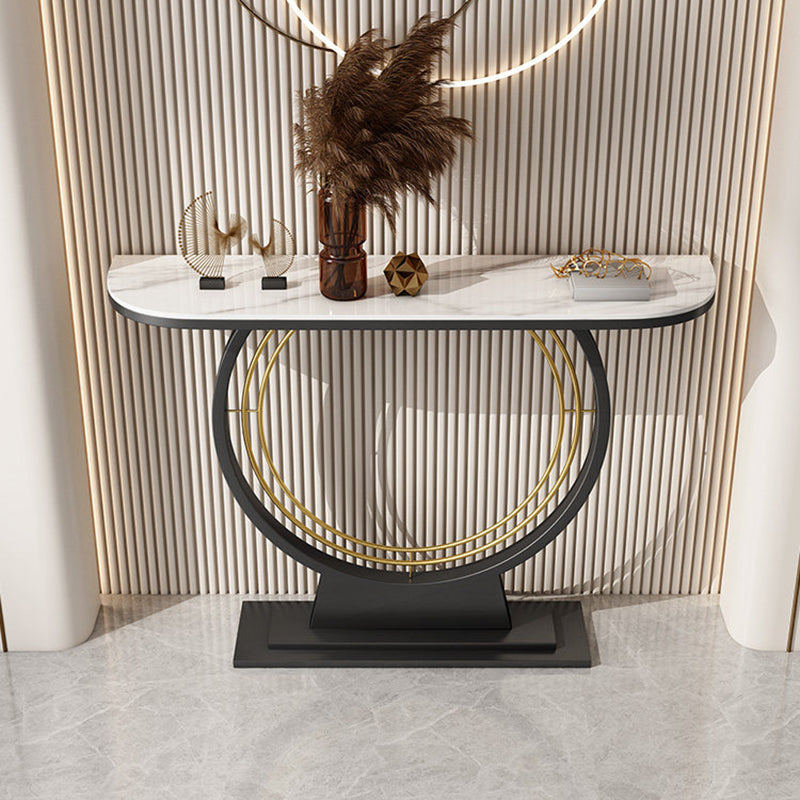 Modern Luxury Iron Stone Slab Curved Rectangular Console Table For Entryways
