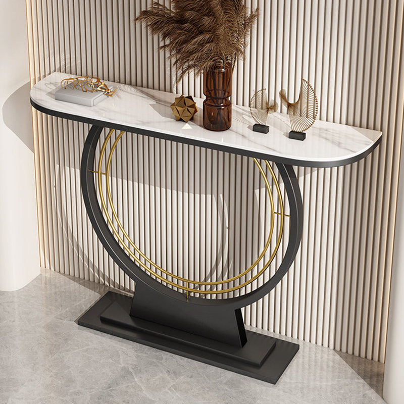 Modern Luxury Iron Stone Slab Curved Rectangular Console Table For Entryways