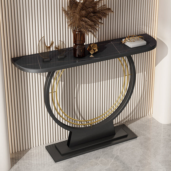 Modern Luxury Iron Stone Slab Curved Rectangular Console Table For Entryways