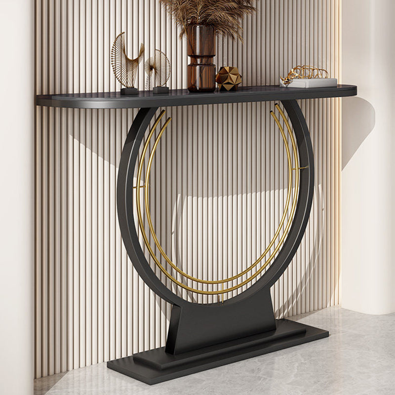 Modern Luxury Iron Stone Slab Curved Rectangular Console Table For Entryways