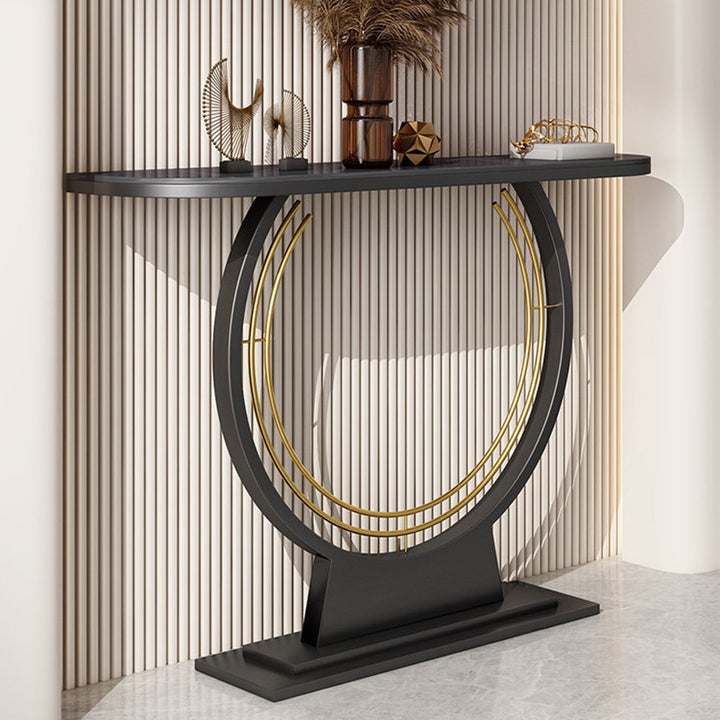 Modern Luxury Iron Stone Slab Curved Rectangular Console Table For Entryways