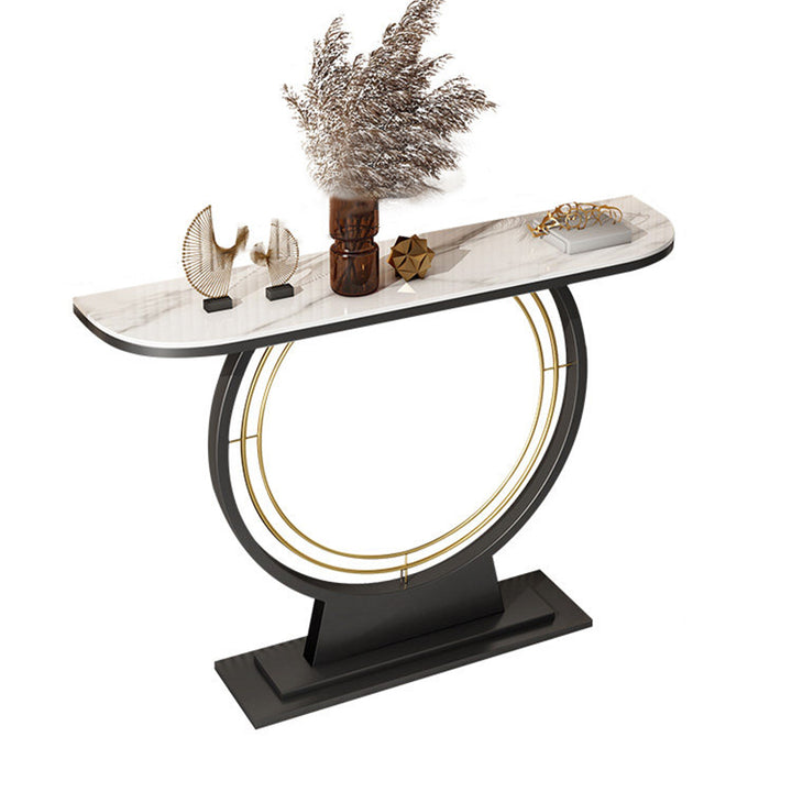 Modern Luxury Iron Stone Slab Curved Rectangular Console Table For Entryways
