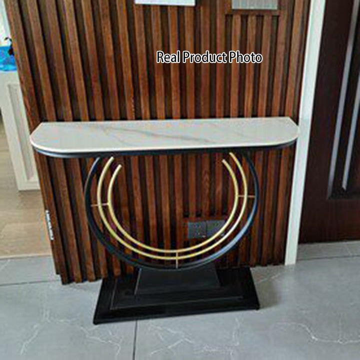 Modern Luxury Iron Stone Slab Curved Rectangular Console Table For Entryways