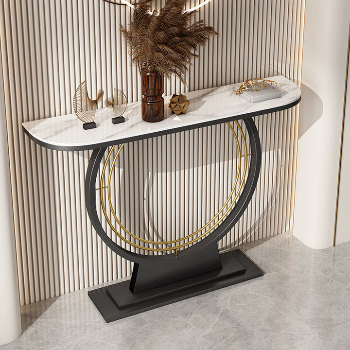 Modern Luxury Iron Stone Slab Curved Rectangular Console Table For Entryways
