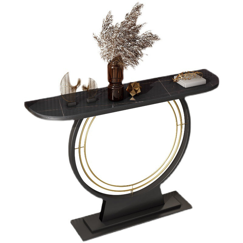 Modern Luxury Iron Stone Slab Curved Rectangular Console Table For Entryways