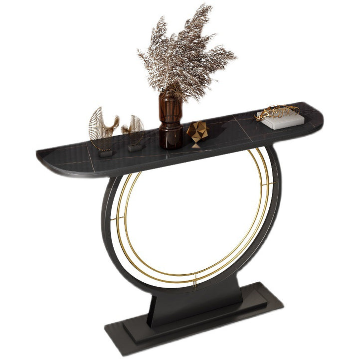 Modern Luxury Iron Stone Slab Curved Rectangular Console Table For Entryways