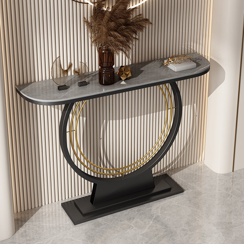 Modern Luxury Iron Stone Slab Curved Rectangular Console Table For Entryways