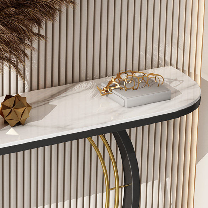 Modern Luxury Iron Stone Slab Curved Rectangular Console Table For Entryways