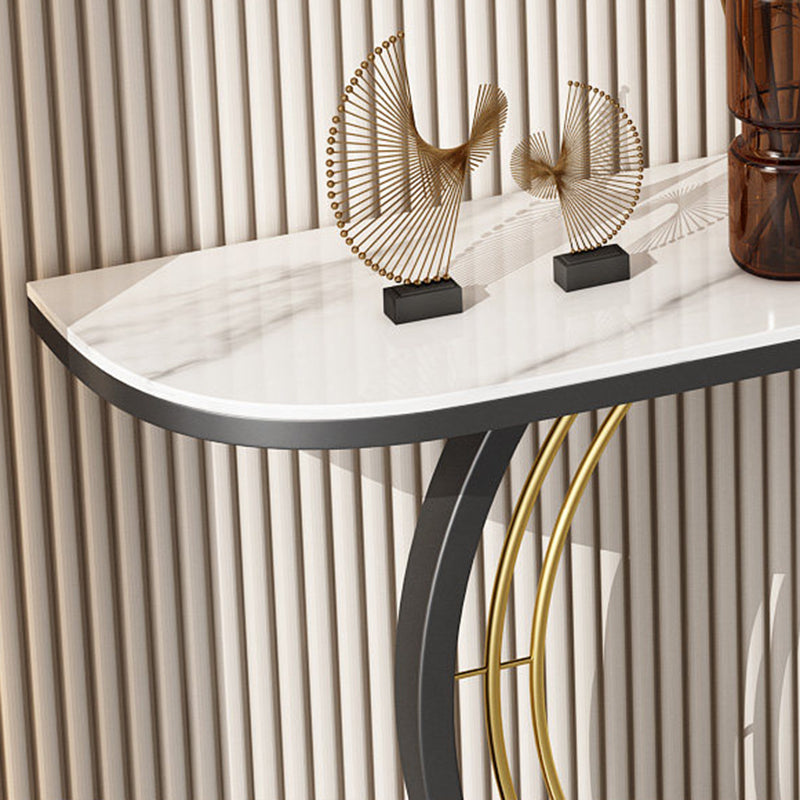 Modern Luxury Iron Stone Slab Curved Rectangular Console Table For Entryways