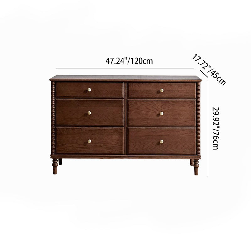 Armoire de rangement rectangulaire à 6 tiroirs en bois de frêne français traditionnel, bois massif et contreplaqué, pour chambre et salon 
