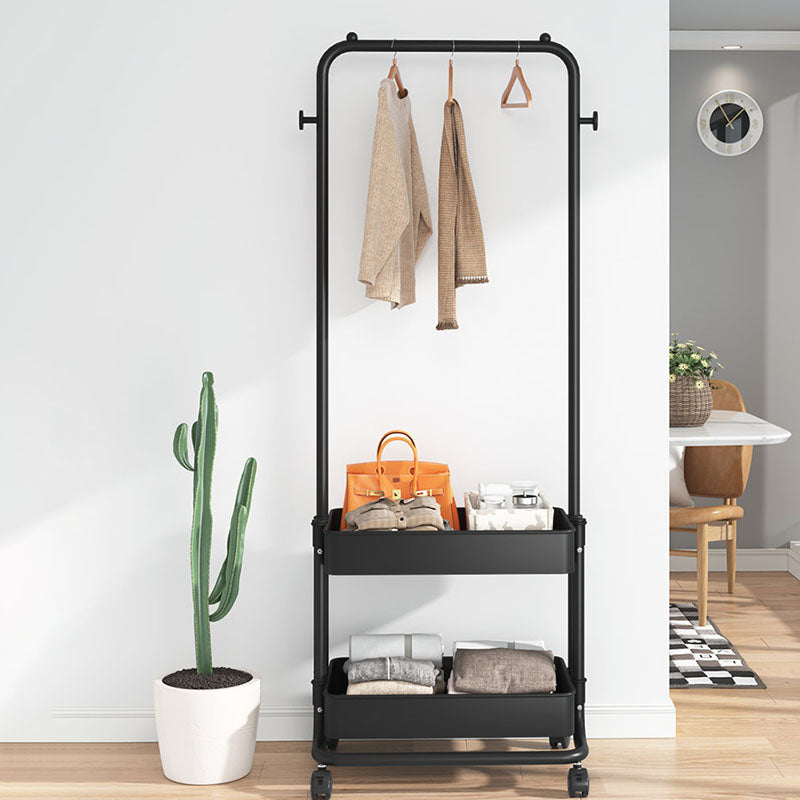 Moderner minimalistischer Hallenständer aus Kunststoff, Stahl und Eisen, rechteckig, beweglich, 2-stufiger Stauraum für Wohnzimmer und Schlafzimmer 
