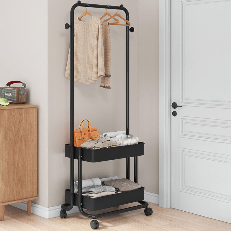 Moderner minimalistischer Hallenständer aus Kunststoff, Stahl und Eisen, rechteckig, beweglich, 2-stufiger Stauraum für Wohnzimmer und Schlafzimmer 