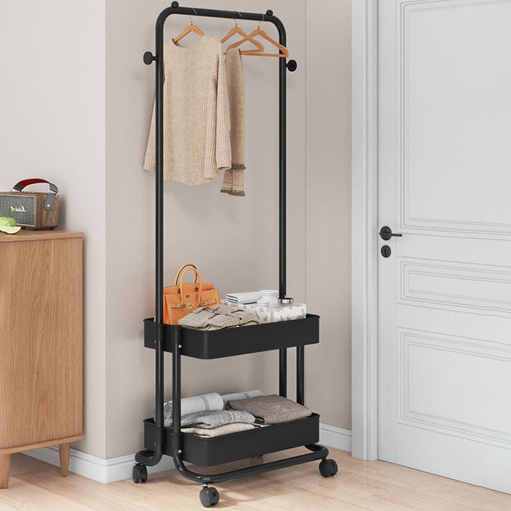 Moderner minimalistischer Hallenständer aus Kunststoff, Stahl und Eisen, rechteckig, beweglich, 2-stufiger Stauraum für Wohnzimmer und Schlafzimmer 