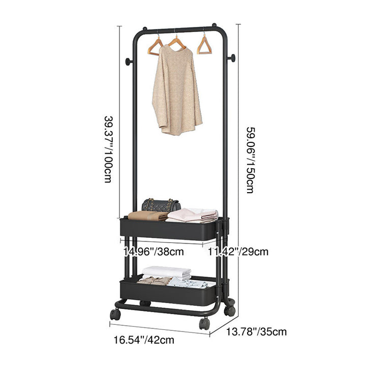 Moderner minimalistischer Hallenständer aus Kunststoff, Stahl und Eisen, rechteckig, beweglich, 2-stufiger Stauraum für Wohnzimmer und Schlafzimmer 