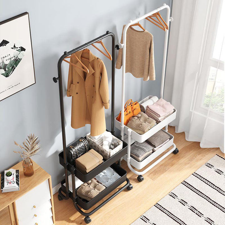 Moderner minimalistischer Hallenständer aus Kunststoff, Stahl und Eisen, rechteckig, beweglich, 2-stufiger Stauraum für Wohnzimmer und Schlafzimmer 