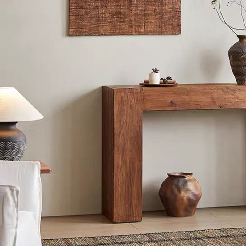 Contemporary Retro Pine Wood Rectangular Console Table For Living Room &amp; Entryway