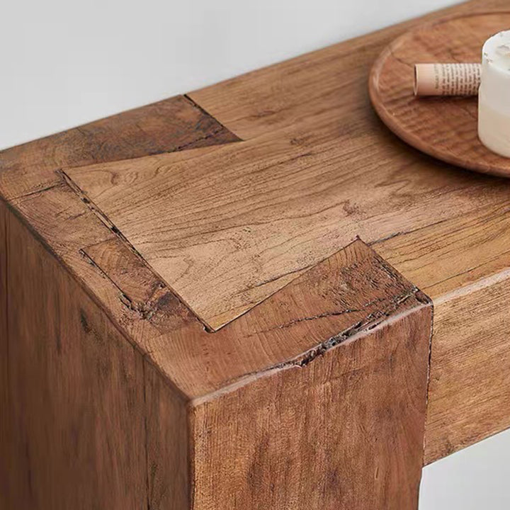 Contemporary Retro Pine Wood Rectangular Console Table For Living Room &amp; Entryway