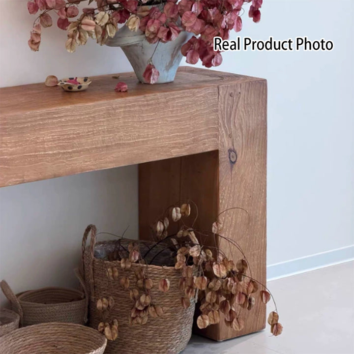 Contemporary Retro Pine Wood Rectangular Console Table For Living Room &amp; Entryway